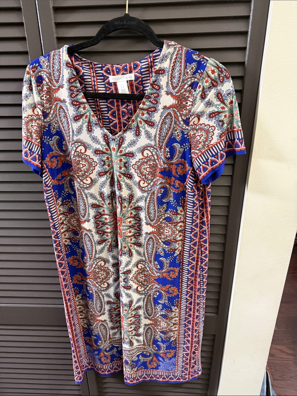 London Times Blue White Red Paisley Midi Dress